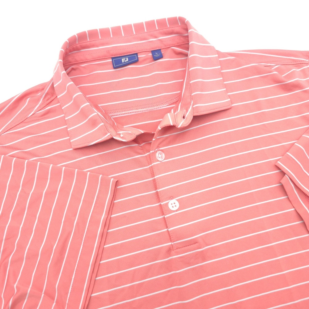 FootJoy FJ Golf Polo Shirt Mens Large Coral White Striped Short Sleeve ProDry